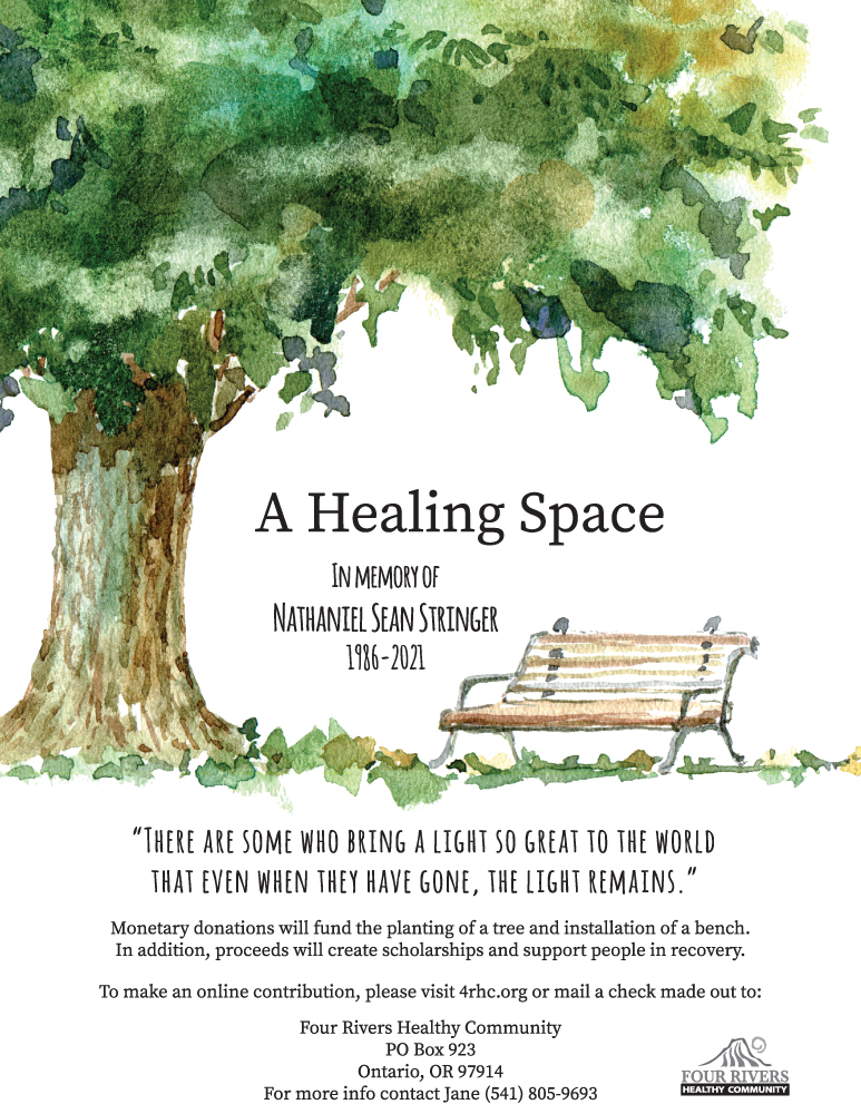 A Healing Space memorial flyer, in memory of Nathaniel Sean Stringer 1986-2021